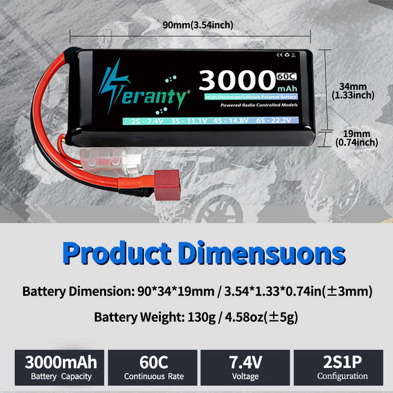 TERANTY 2S 3000mAh Lipo Batter - Drone Battery Connector recension och pris