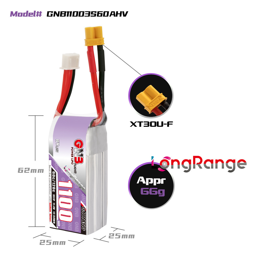 GNB 1100mAh 2S 3S 4S 6S 60C/12 - Drone Battery Connector recension och pris
